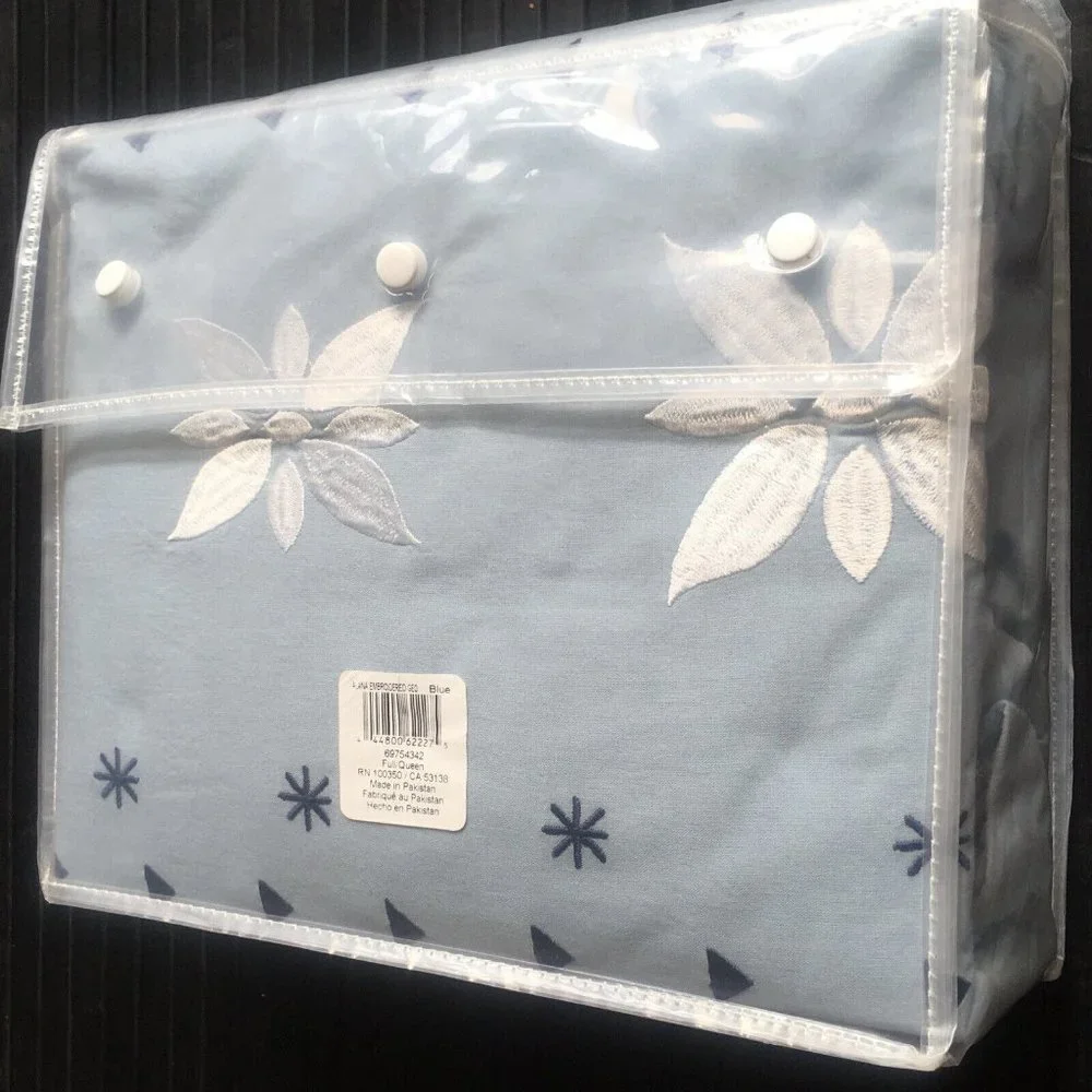 new 3-pc BLUE Wild Sage Alana Embroidered Geometric FULL / QUEEN Duvet Cover Set